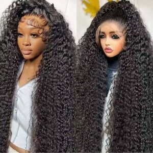 250 Density 13*6 HD lace frontal human hair 32 34 40 inche deep wave curly 100%